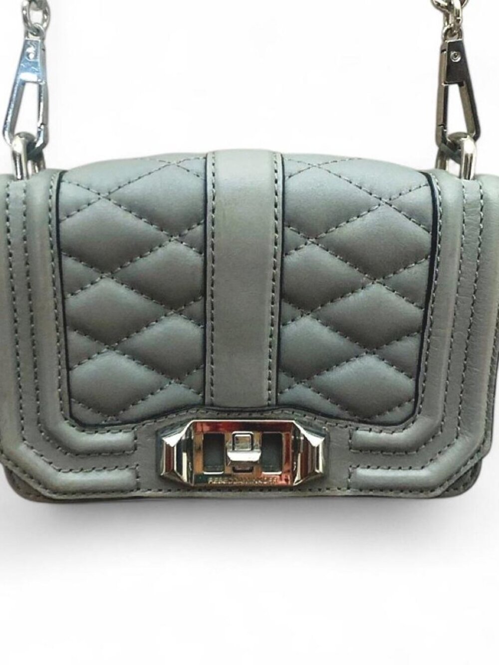 Rebecca Minkoff Grey Chevron Quilted Small Love Crossbody Flap Bag - GUC